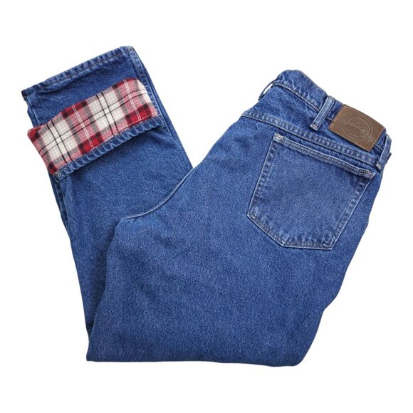 Cabelas Flannel Lined Jeans Mens size 40x30 Heavyweight Blue Denim Winter - Picture 1 of 9